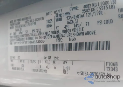 2017 Ford Transit-250 from USA, damaged, VIN 1FTYR1YM1HKB23036